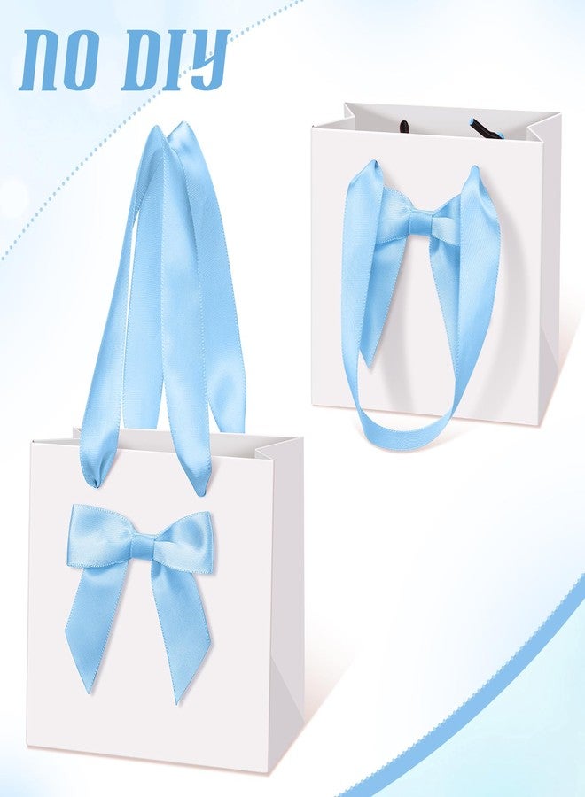 Kolldenn 50 Pcs No DIY Small Gift Bags with Blue Bow Ribbon 4''x2.7''x4.5'' Mini White Paper Thank You Bags Bulk with Handle for Christmas Baby Shower Wedding Party Favor Birthday Return Guests - Image 2